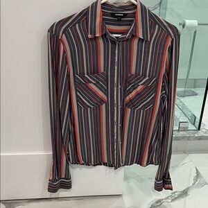 Express Men’s Striped Button-Down Shirt in Black, Red & Tan